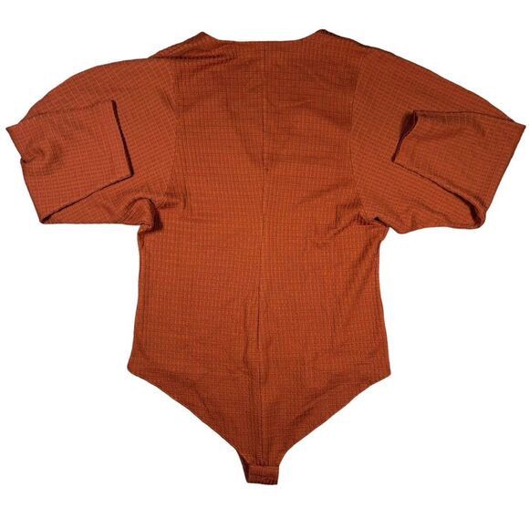 NEW Mara Hoffman Mariana Waffle Bodysuit Burnt Orange Deep V Women's Plus 3X - Picture 3 of 11